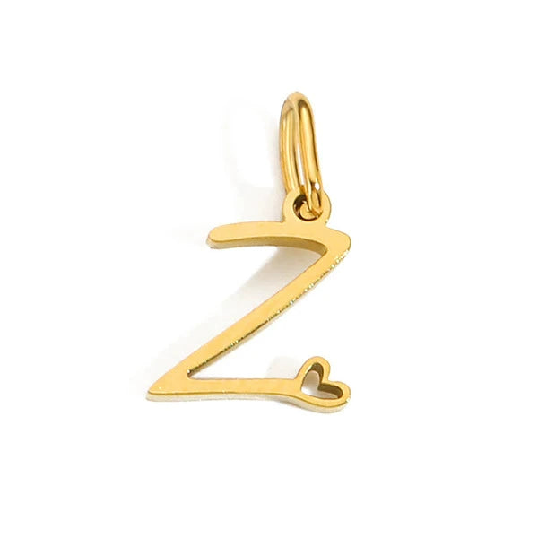 Gold Plated Stainless Steel A-Z Letter Heart Pendant (Pk of 10 ) / KP0003
