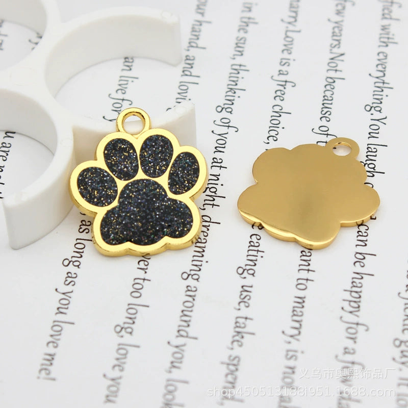 Gold Plated Alloy Shiny Engravable Paw Shape Cat Dog Tags ( pk of 10 ) / KT1004