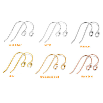 0.6mm Sterling Silver Earring Hooks With Beads End ( pk of 10 pairs )