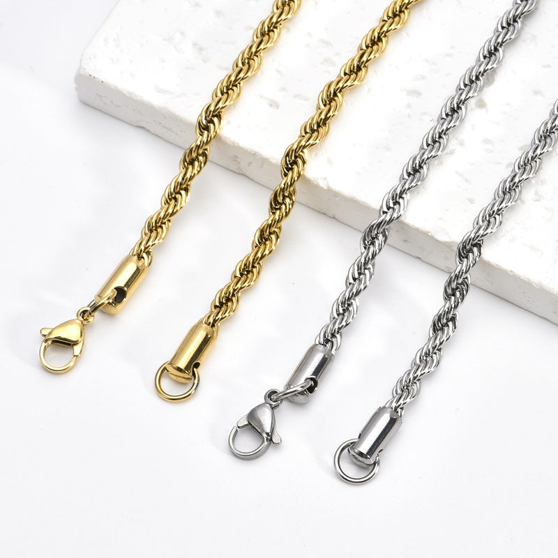 2-5mm 18K Gold PVD Stainless Steel Rope Chain Necklace / KJ0221