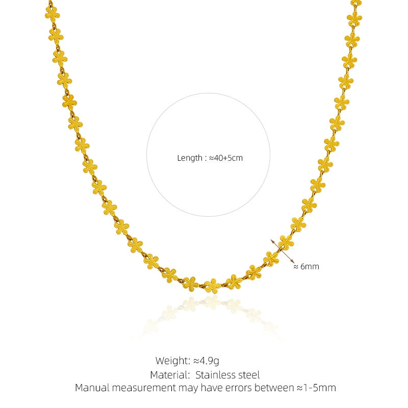 18K Gold PVD Stainless Steel Flower Chain Necklace / KN3001