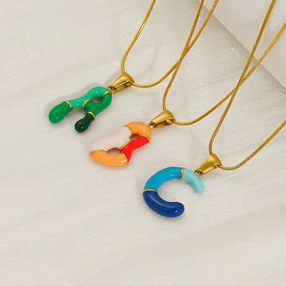 18K Gold PVD Stainless Steel Letter Initial Pendant Necklace / 25005006