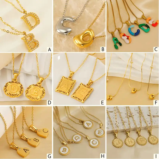 18K Gold PVD Stainless Steel Letter Initial Pendant Necklace / 25005006