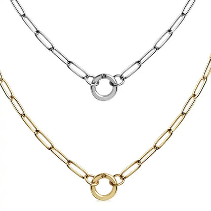 18K Gold PVD Stainless Steel Paperclip Charm Keeper Necklace / 25004037