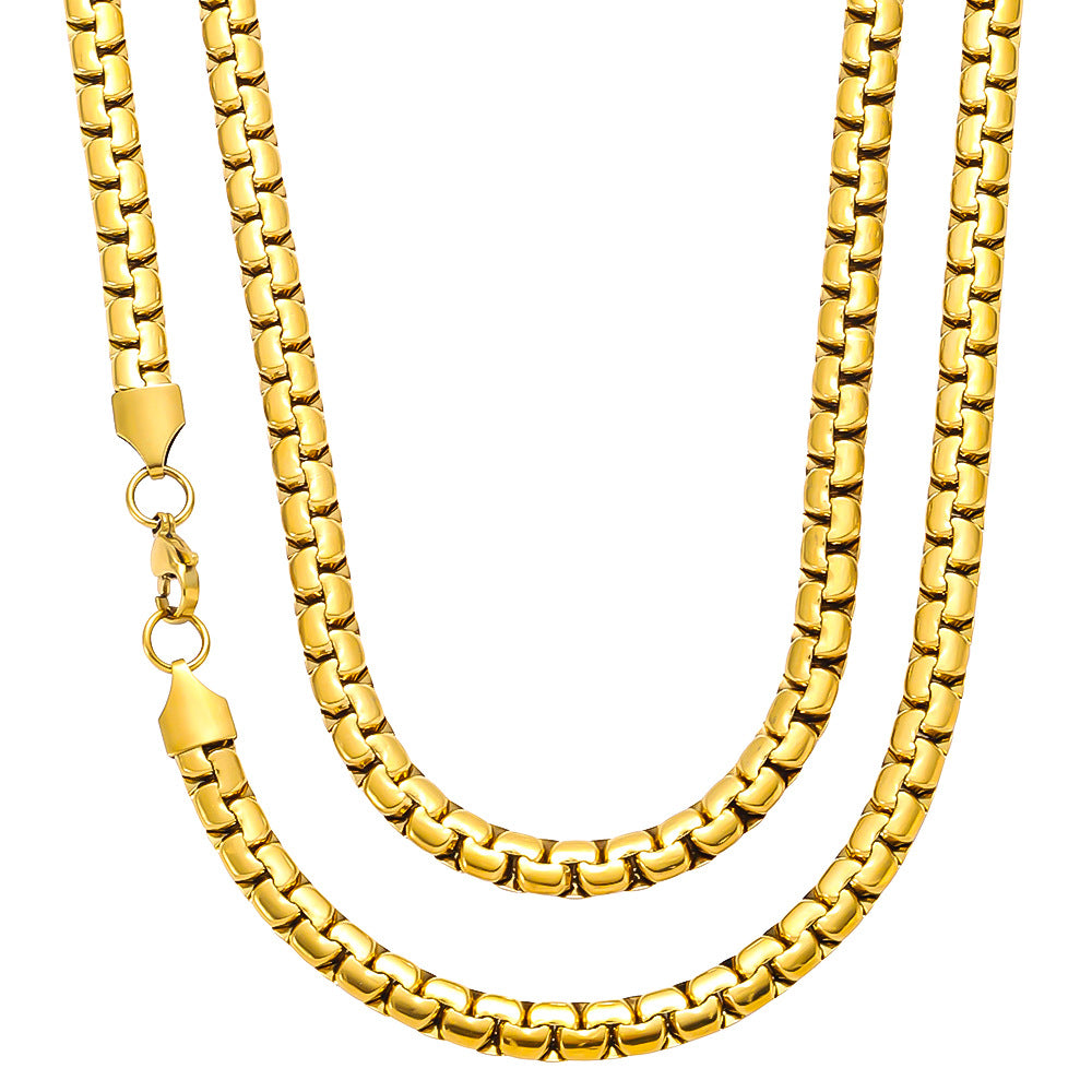 18K Gold PVD Stainless Steel Round Box Chain Necklace （ Pk of 10 ) / KJ0224