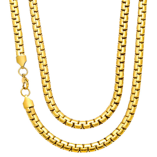 18K Gold PVD Stainless Steel Round Box Chain Necklace （ Pk of 10 ) / KJ0224