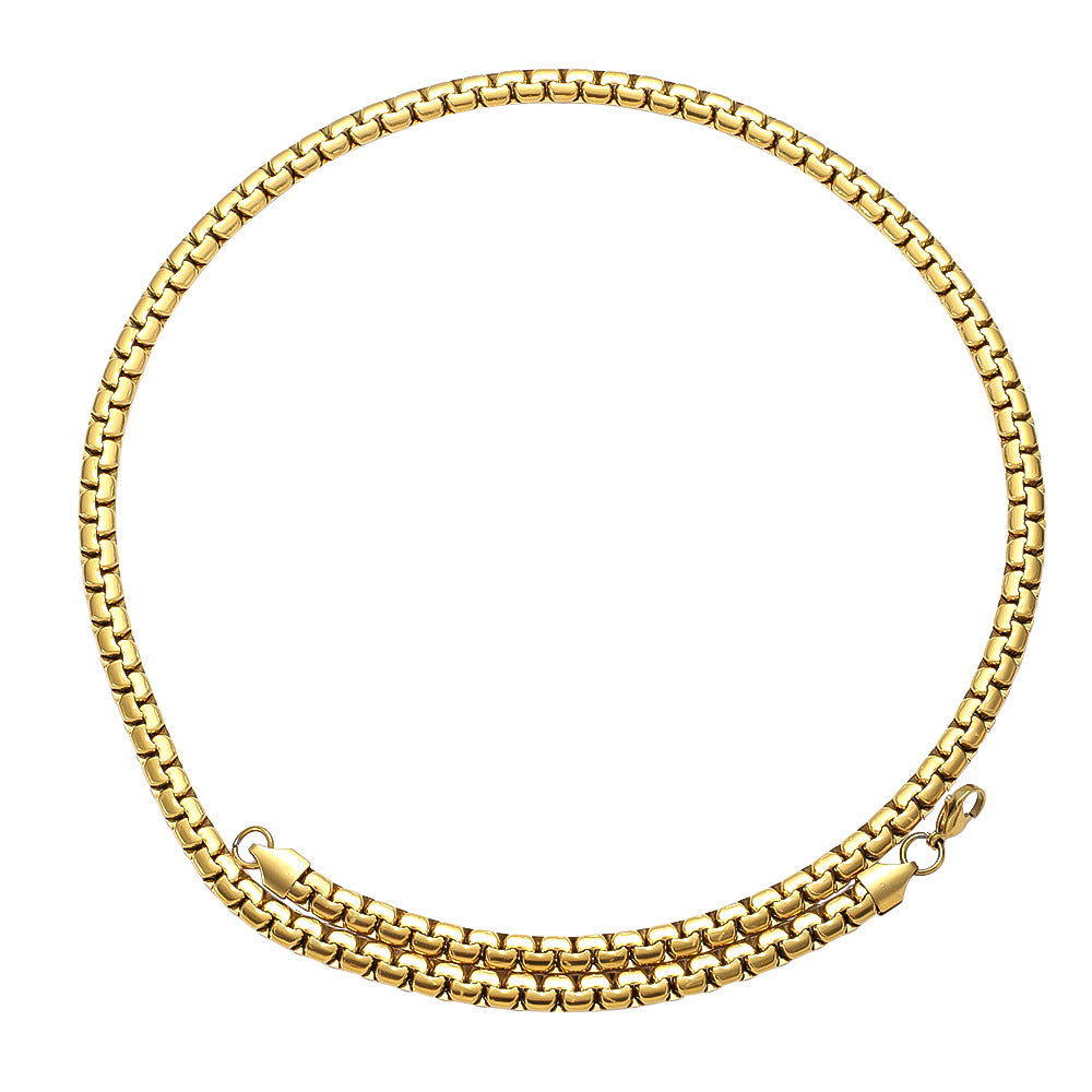 18K Gold PVD Stainless Steel Round Box Chain Necklace （ Pk of 10 ) / KJ0224