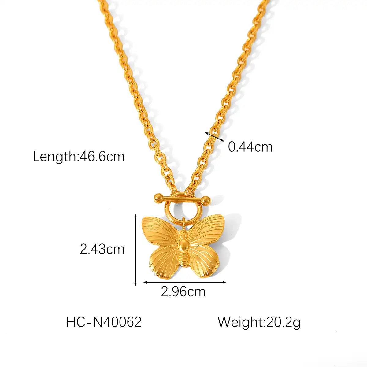 18K Gold PVD Stainless Steel Vintage Butterfly Pendant Necklace / KN1006