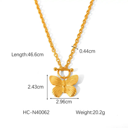 18K Gold PVD Stainless Steel Vintage Butterfly Pendant Necklace / KN1006