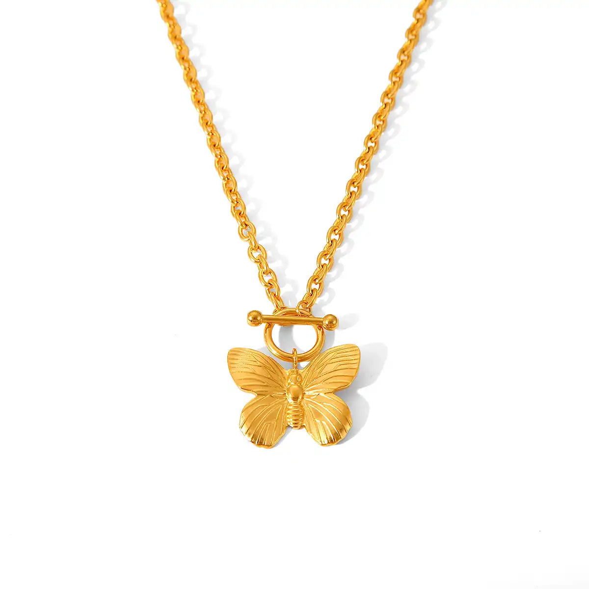18K Gold PVD Stainless Steel Vintage Butterfly Pendant Necklace / KN1006