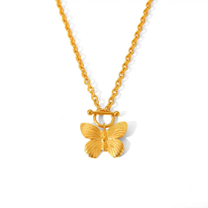 18K Gold PVD Stainless Steel Vintage Butterfly Pendant Necklace / KN1006