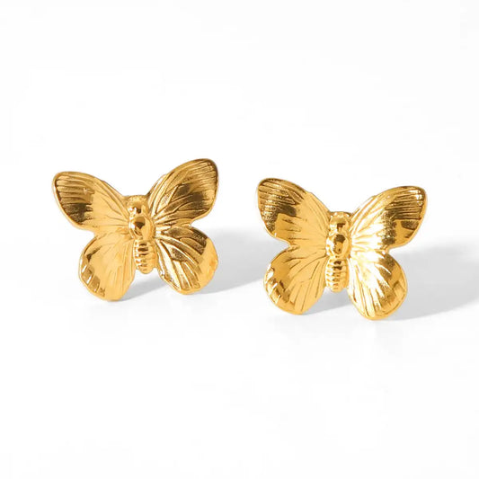1 Pair 18K Gold PVD Stainless Steel Vintage Butterfly Stud Earring / KE3066