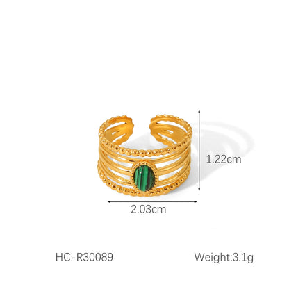 18K Gold PVD Stainless Steel Vintage Natural Stone Ring / KR0009