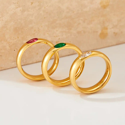 18K Gold PVD Vintage Titanium steel  Zircon Inlay ring / 25204013