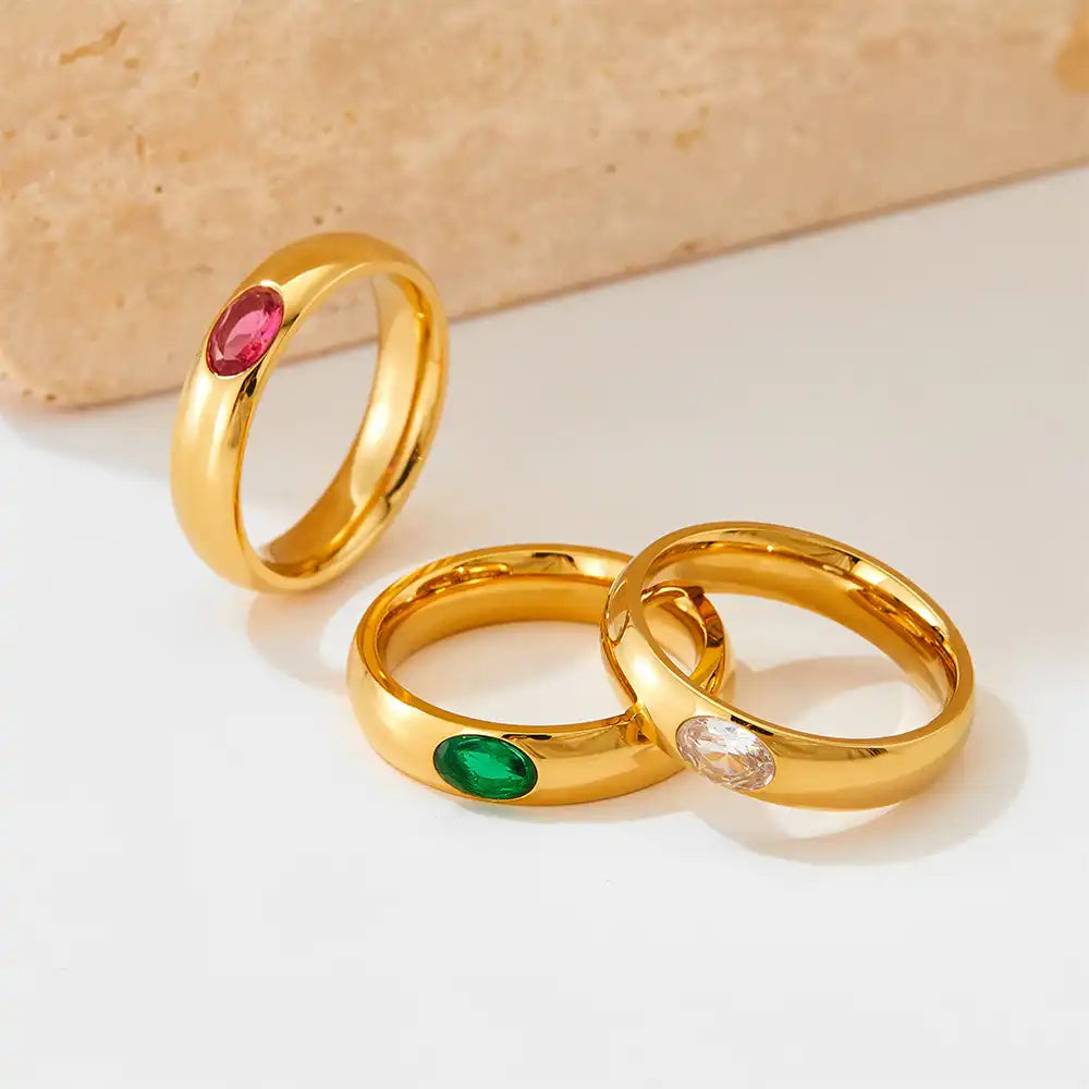 18K Gold PVD Vintage Titanium steel  Zircon Inlay ring / 25204013