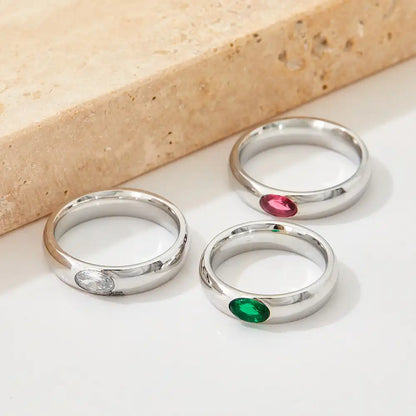 18K Gold PVD Vintage Titanium steel  Zircon Inlay ring / 25204013