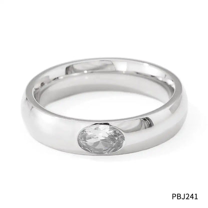 18K Gold PVD Vintage Titanium steel  Zircon Inlay ring / 25204013