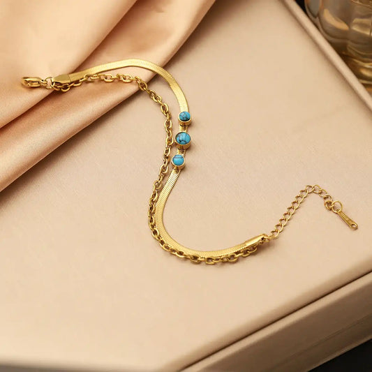18K Gold PVD titanium steel Natural Stone Charm bracelet / 25303083
