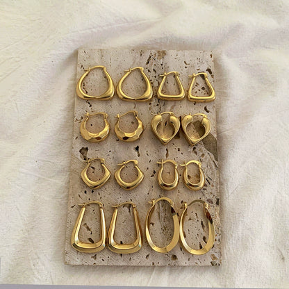 18K Gold Plated Copper Polygon Vintage Hoop Earring / KE2024