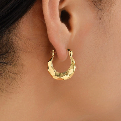18K Gold Plated Copper Polygon Vintage Hoop Earring / KE2024