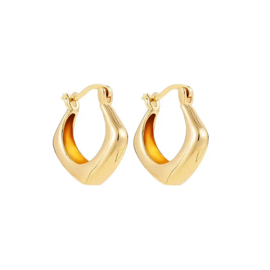 18K Gold Plated Copper Polygon Vintage Hoop Earring / KE2024