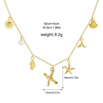 18K Gold PVD Stainless Steel Bohemian Shell Pearl Charm Letter Initial Necklace / KN4002