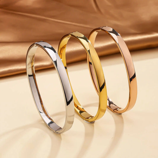 18K Gold PVD Titanium steel 6mm curved Minimalist bracelet / 25303078