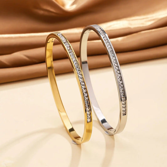 18K Gold PVD stainless steel Rhinestone Inlay Minimalist bracelet / 25303077