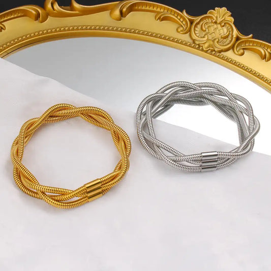 18K Gold PVD titanium steel Hip-hop Hand-woven braided bracelet / 25303085