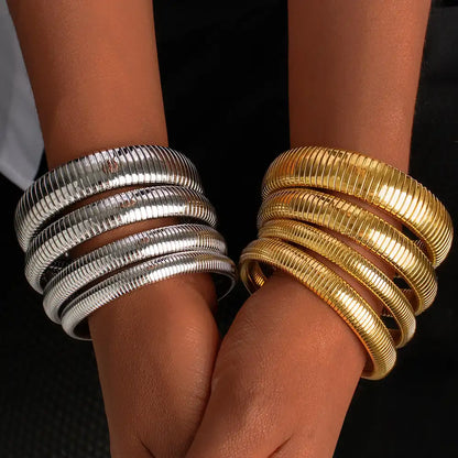 18K Gold PVD titanium steel Minimalist elastic stripe bracelet / 25303084