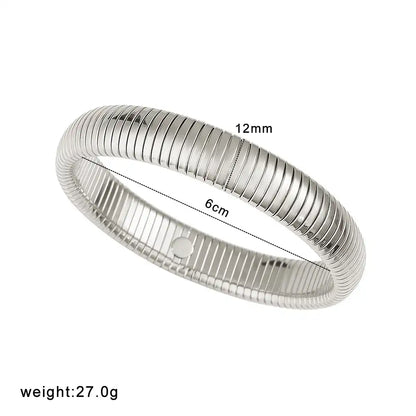 18K Gold PVD titanium steel Minimalist elastic stripe bracelet / 25303084
