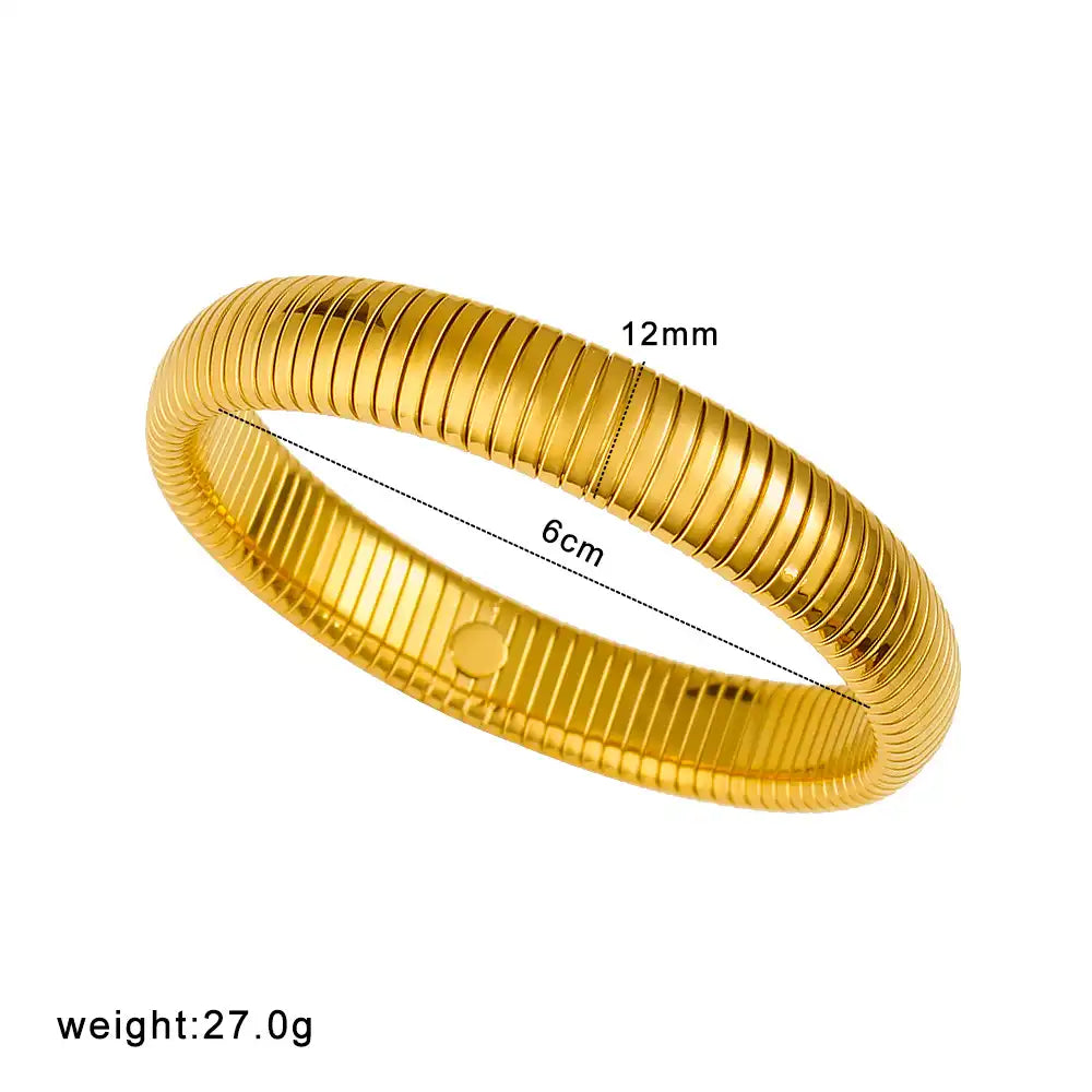 18K Gold PVD titanium steel Minimalist elastic stripe bracelet / 25303084