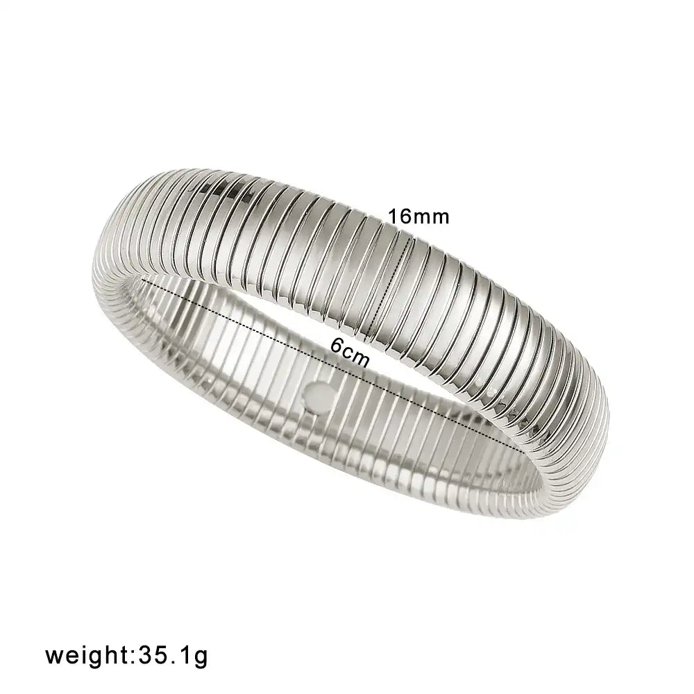 18K Gold PVD titanium steel Minimalist elastic stripe bracelet / 25303084