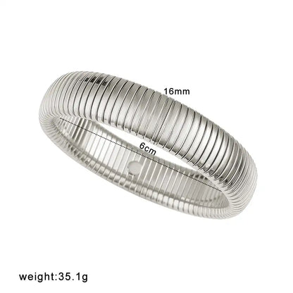 18K Gold PVD titanium steel Minimalist elastic stripe bracelet / 25303084