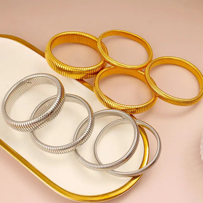 18K Gold PVD titanium steel Minimalist elastic stripe bracelet / 25303084
