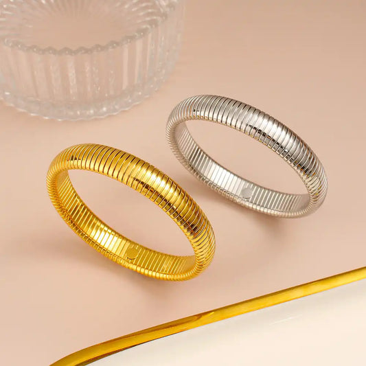18K Gold PVD titanium steel Minimalist elastic stripe bracelet / 25303084