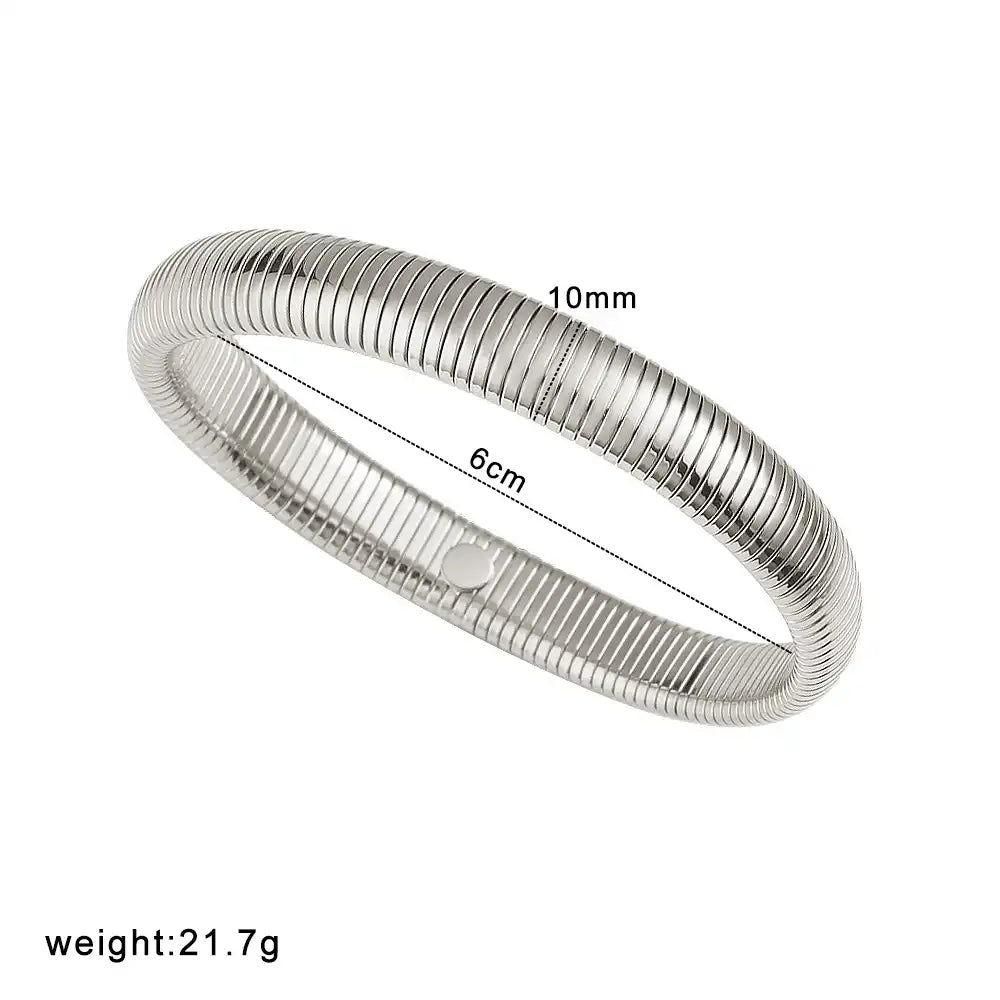 18K Gold PVD titanium steel Minimalist elastic stripe bracelet / 25303084