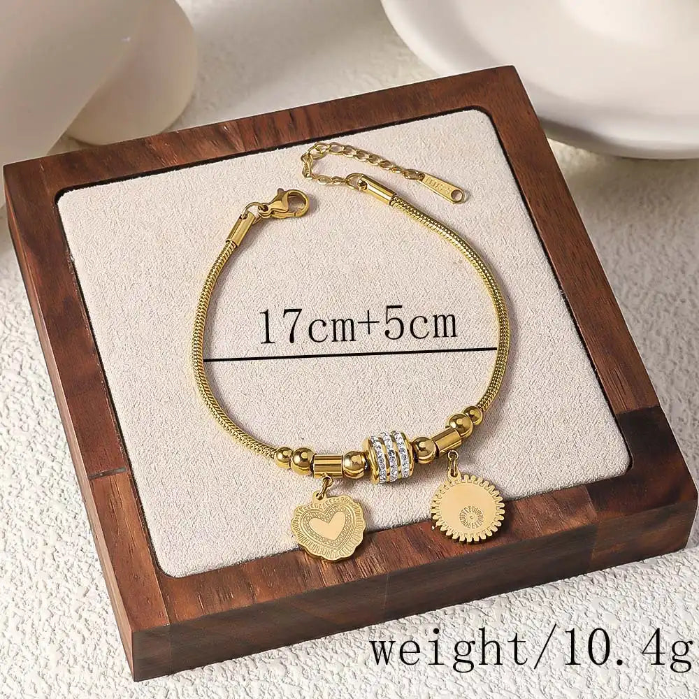 18K Gold PVD titanium steel Snake Chain Love Charm Rhinestone inlay bracelet / 25303081