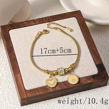 18K Gold PVD titanium steel Snake Chain Love Charm Rhinestone inlay bracelet / 25303081