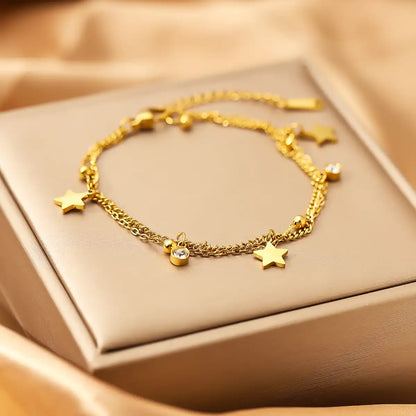 18K Gold PVD titanium steel Star Charm Rhinestone inlay bracelet / 25303082