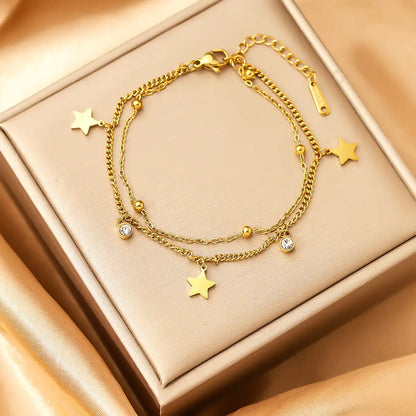 18K Gold PVD titanium steel Star Charm Rhinestone inlay bracelet / 25303082