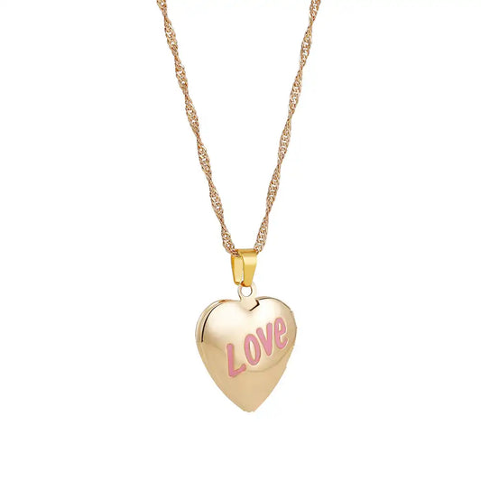18K Gold Plated Copper Oval LOVE Heart Album Pendant Locket Necklace / KN5006