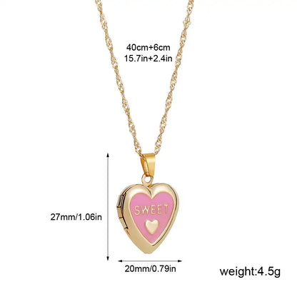18K Gold Plated Copper Oval SWEET Heart Album Pendant Locket Necklace / KN5007