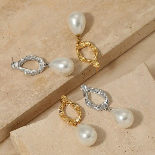 1 Pair 316 stainless steel pearl Pendant Drop earrings / 25104018