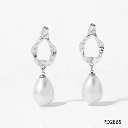 1 Pair 316 stainless steel pearl Pendant Drop earrings / 25104018