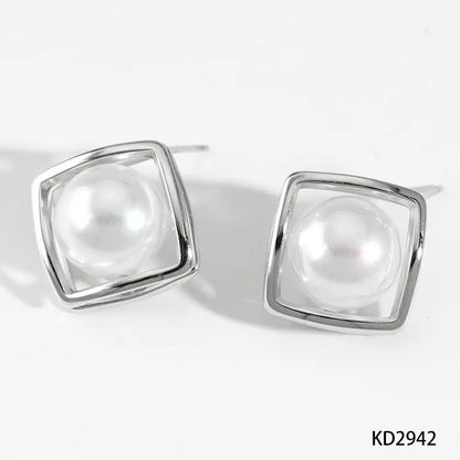 1 Pair 316 stainless steel pearl Stud earrings / 25104019