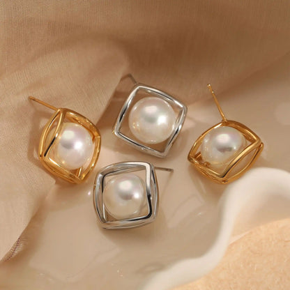 1 Pair 316 stainless steel pearl Stud earrings / 25104019