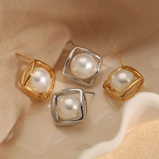 1 Pair 316 stainless steel pearl Stud earrings / 25104019