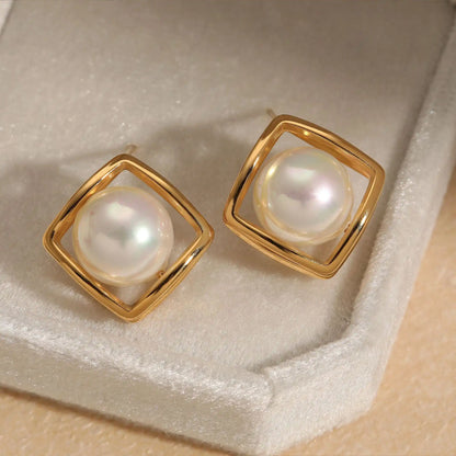 1 Pair 316 stainless steel pearl Stud earrings / 25104019