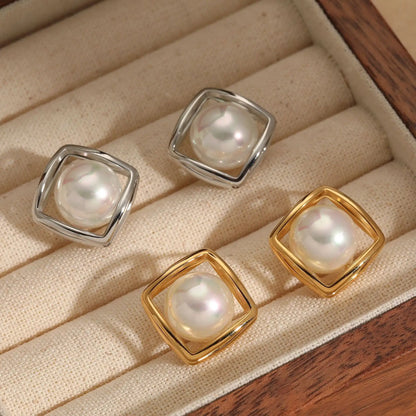 1 Pair 316 stainless steel pearl Stud earrings / 25104019